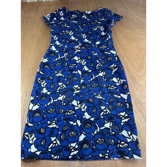 Talbots Sheath Dress Blue Floral Stretch Short Sleeve Women’s Size 8 - Picture 2 of 5